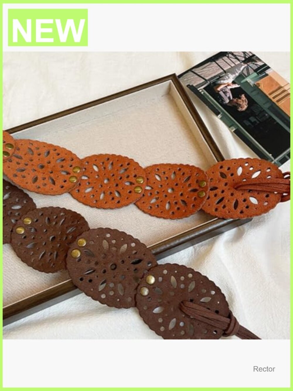 Wide Boho PU Leather Belt with Tassel & Cutout - Picture 3 of 5
